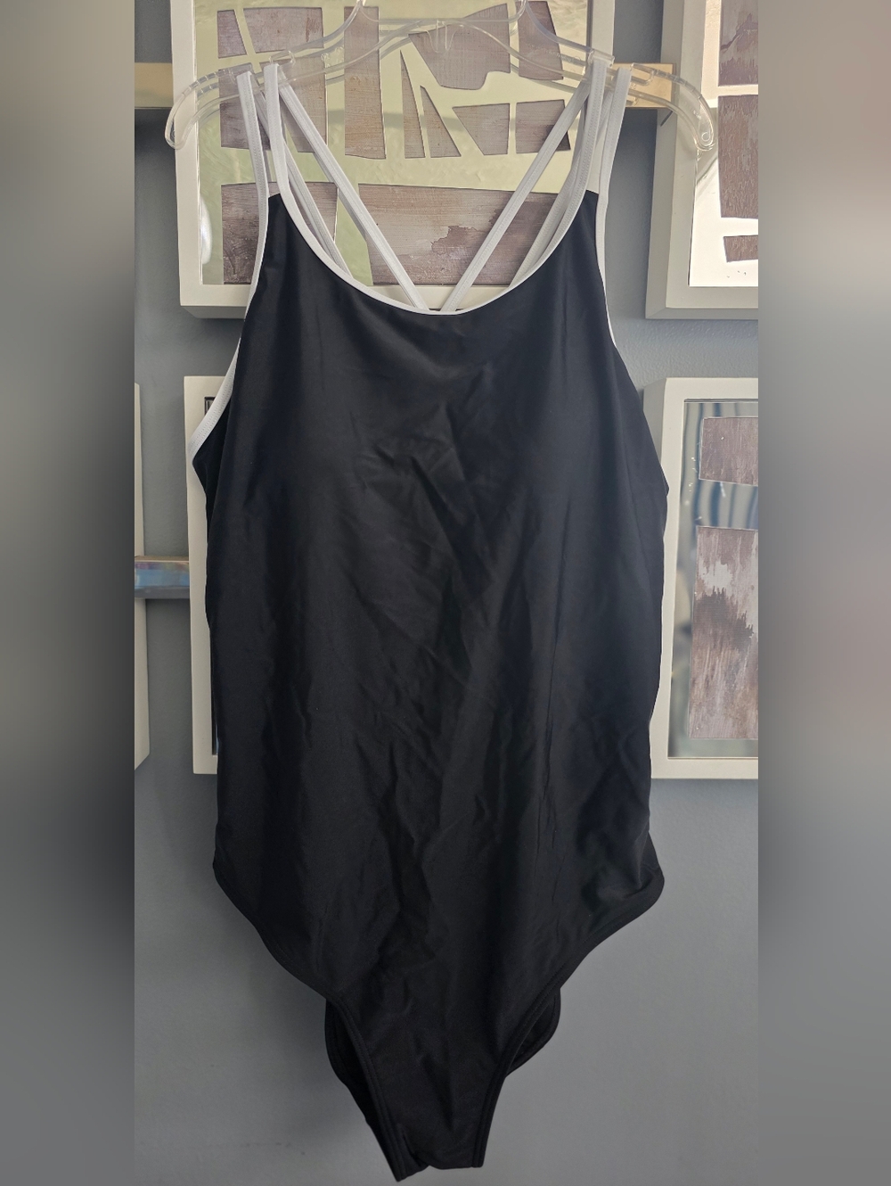 Classic Black One-Piece Swimsuit with White Trim